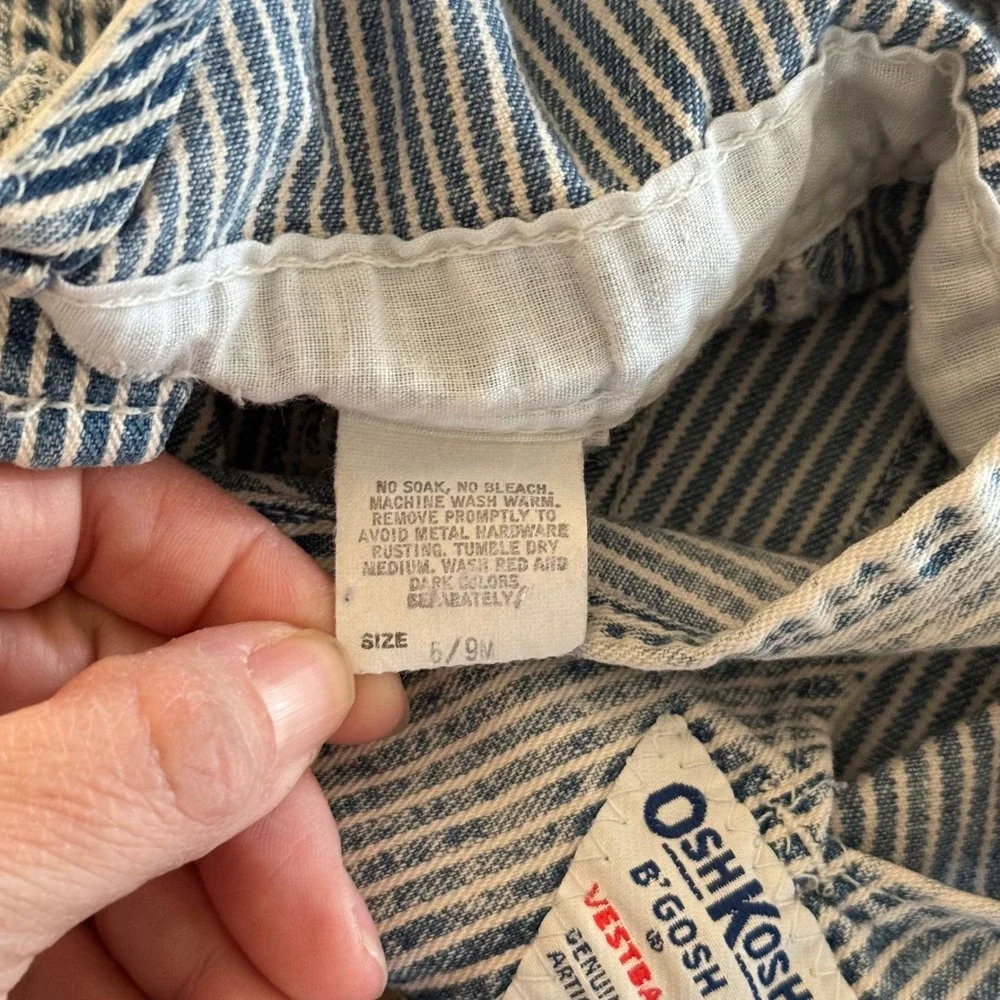 Vintage OshKosh Bgosh Hickory Stripe Overalls Made in USA 6/9M Vestbak